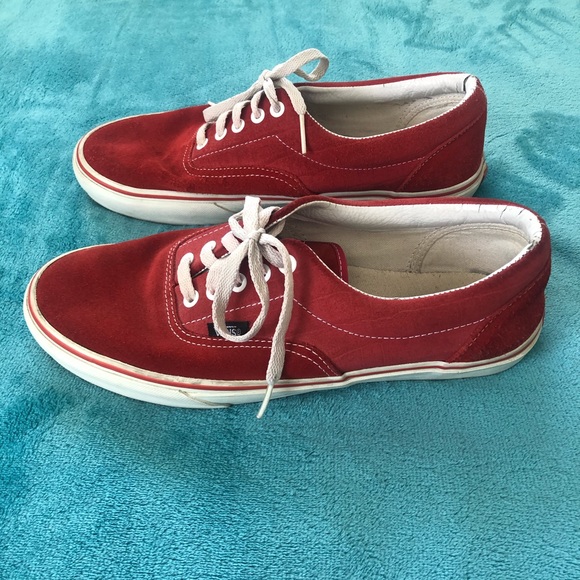 — SOLD On Depop — Red Suede Vans - Picture 2 of 7